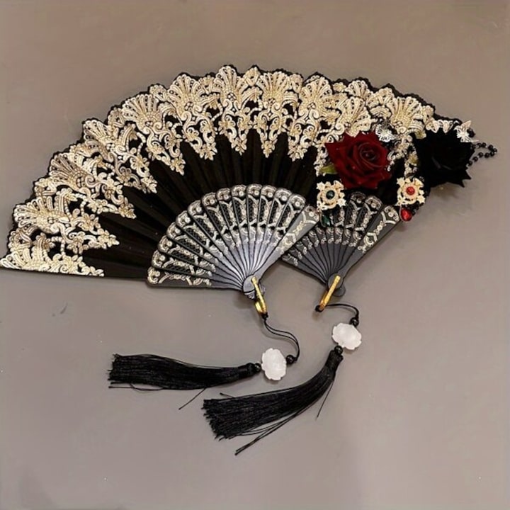 Evantai pliabil cu flori roz  23x40cm  multicolor