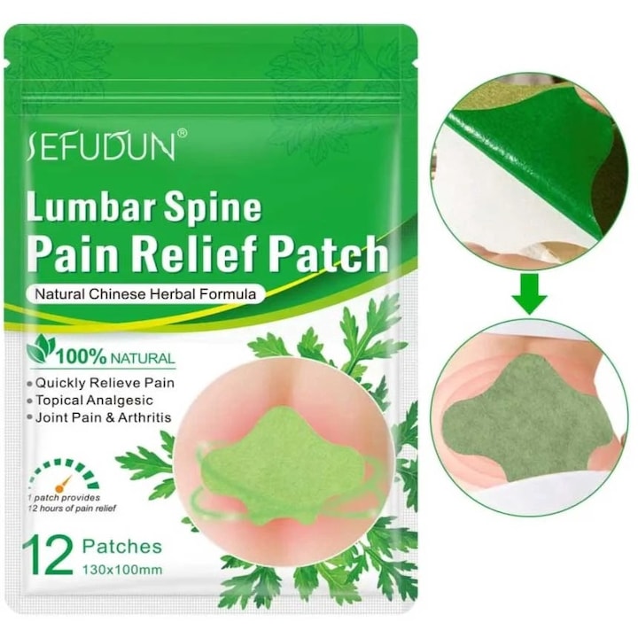Set 12 Plasturi de Calmare a Durerii Lombare  Formula 100% Naturala din Plante Chinezesti  Sefudun