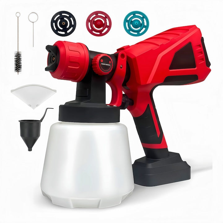 Electric paint spray gun Cordless paint gun Battery and charger not included 800W 1000ml For automotive primers, furniture surface spraying, wall paint Easy to clean Red