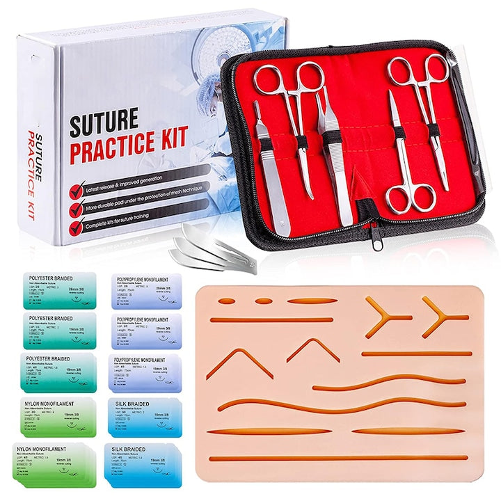 Professional Surgical Suturing Practice Kit Omelivon suturing instruments needles and threads assorted surgical forceps scalpel blades 1 portable bag reusable portable