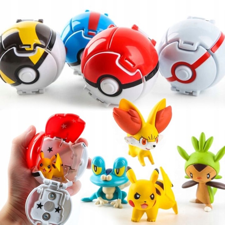 Set 4 bile de jucarie Pokemon  robust si durabil  plastic  7cm  Multicolor