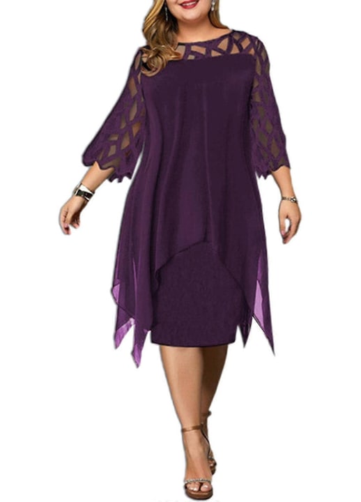 OEM - Rochie plus size  guler dantela  maneci trei sferturi  mov  fibra acrilica  casual/petrecere  5XL INTL 12 rate cu 0% dobândă