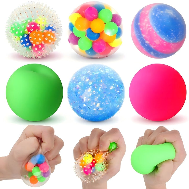 Set 6 Jucarii Antistres Squishy - Mingi de Stres Multicolor  Jucarii senzoriale care amelioreaza stresul  potrivite pentru copii si adulti