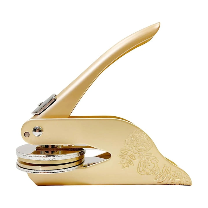 Embosator pentru carti YANYXR BCS3227500  personalizabil cu text/design  corp din inox si alama  auriu  12 x 6 x 6 cm