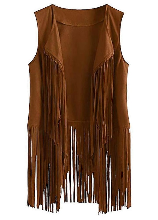 Women's Fringed Suede Vest, brown, soft material, XL INTL