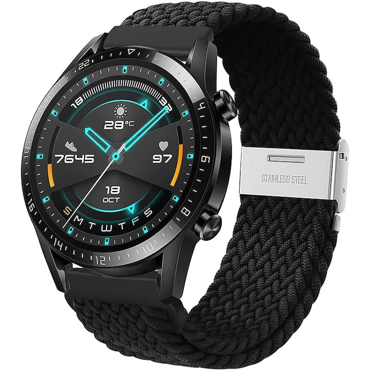 Curea ceas pentru Huawei Watch GT  GT2  GT3  Samsung Galaxy Watch 3  sau orice smartwatch cu latime curea 22 mm  ajustabila  nailon  Negru