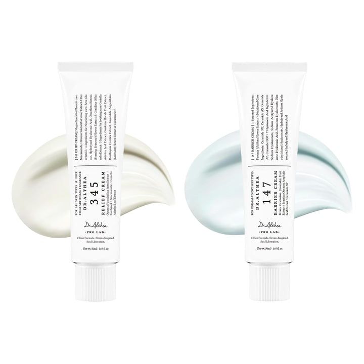 Crema de fata Dr.Althea 345 Relief+147 Barrier  ingrijire zilnica a barierei cutanate  hidratare profunda cu acid hialuronic si ceramide  set 50ml+50ml