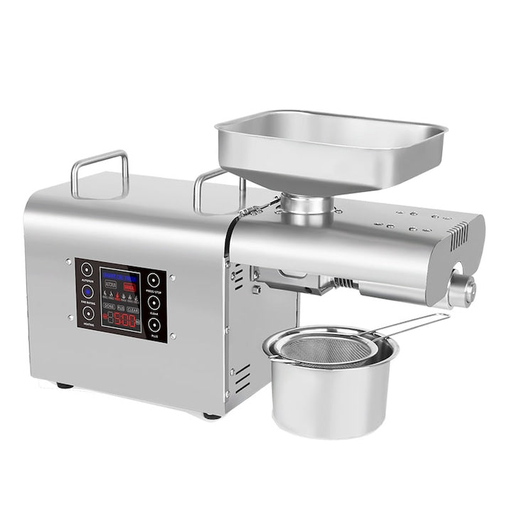 Presa automata pentru ulei  Otel inoxidabil  1800W  Cu accesorii  Argintiu