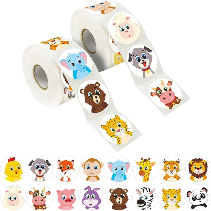 Set 2 Rola 500 autocolante cu animale  2.5x2.5cm  Multicolor