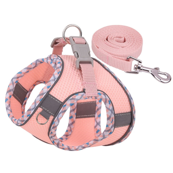 SINBINTA Harness and Leash Set Soft and Comfortable Adjustable Buckles Reflective Design for Safe Night Travel 150 cm Leash For Dogs and Cats Synthetic Fibers Size XXS Pink