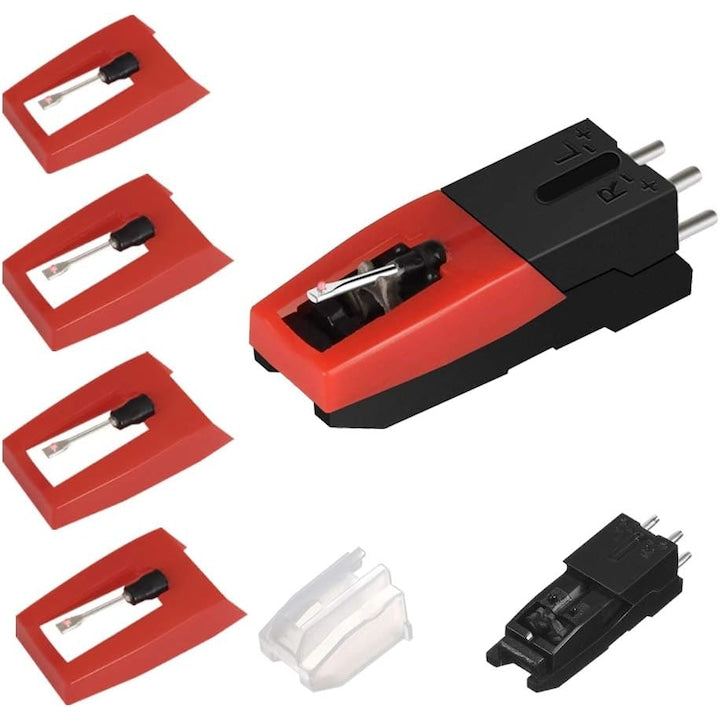Set de 5 capuri de redare si 1 cartus cu ac stylus  Universal  Cu capac de protectie  Pentru pick-up Discuri Vinil  Compatibil cu majoritatea casetofoanelor  Ac de rubin