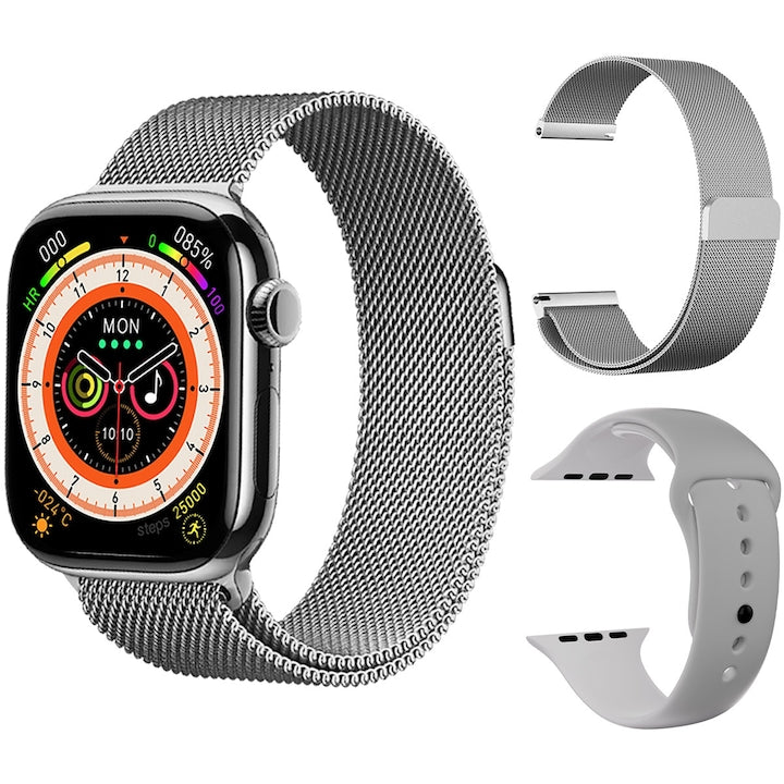 Smartwatch  Ecran HD de 2 09 inch  fitness  sport  durabilitate  cadran digital inteligent  pentru barbati si femei  apeluri/notificari Bluetooth  monitorizare somnului  interfata in limba romana  compatibil cu iOS si Android  argintiu