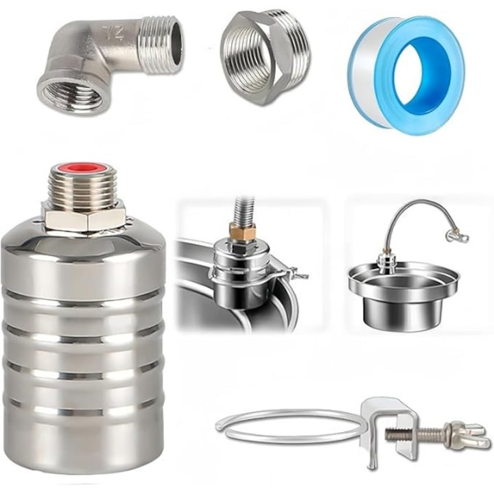 Valva apa  plutitoare  din otel inoxidabil  opreste automat fluxul de apa la nivelul setat  pentru rezervoare  piscine si sisteme de adapare pentru animale  instalare usoara - VALVPRO HOME & MARKER®