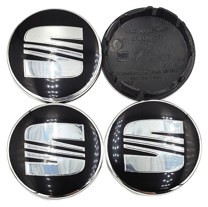 Set of 4 Wheel Center Caps for SEAT 55 mm black silver