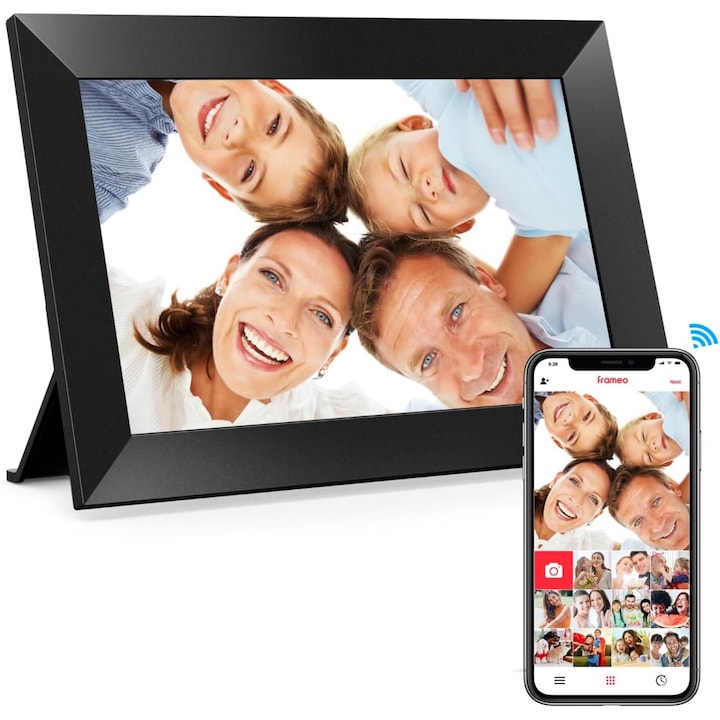 Rama foto Digitala JFYU  Touchscreen 1280x800 HD IPS  Aplicatie Frameo  10.1 inch  Memorie Interna 32GB  Slot USB  Card SD  Difuzor 2x2W  Partajare Instantanee Poze/Video Prin Aplicatie  Negru