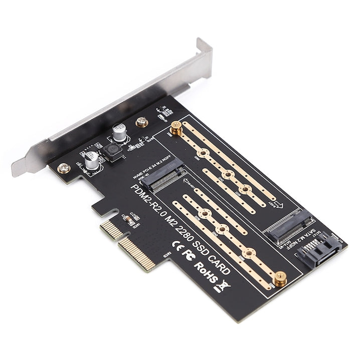 Adaptor PCI-Express 3.0 x4 pentru 2 SSD M.2  compatibil NVMe  M-key/B-key  formate 2230/2242/2260/2280  OUYLAF