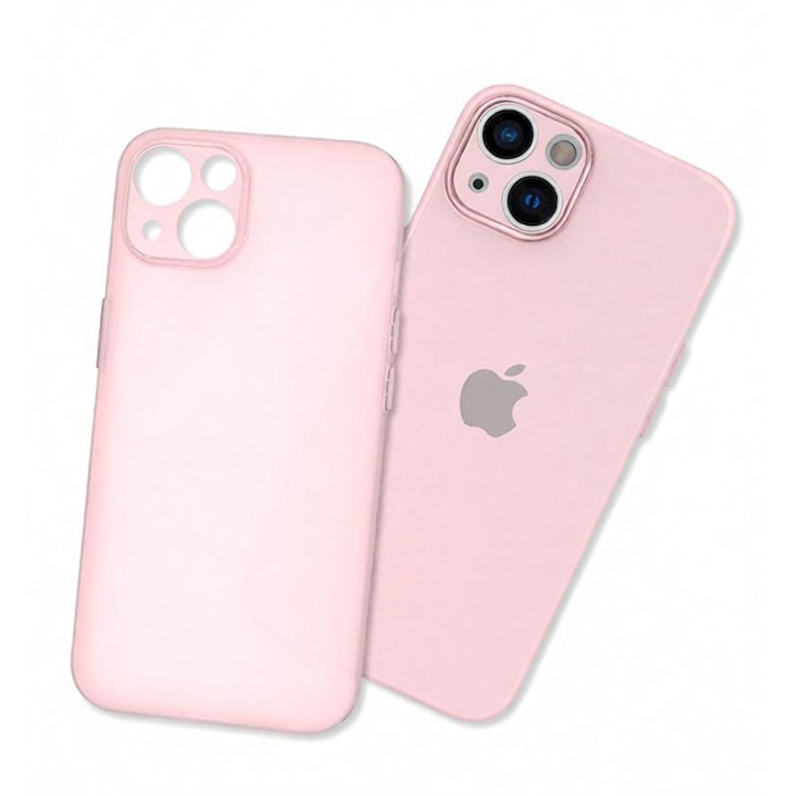Set 2 Husa pentru iPhone 15  Ultrasubtire  TPU  Mata  anti-amprente  0.3mm  Frosted  Roz