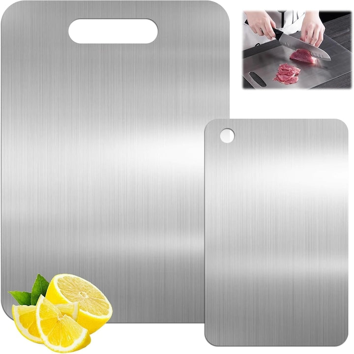 Set 2 Tocătoare pentru Bucătărie  CHOOLY  Oțel Inoxidabil  33x23  5cm și 23  5x14  5cm  Argintiu