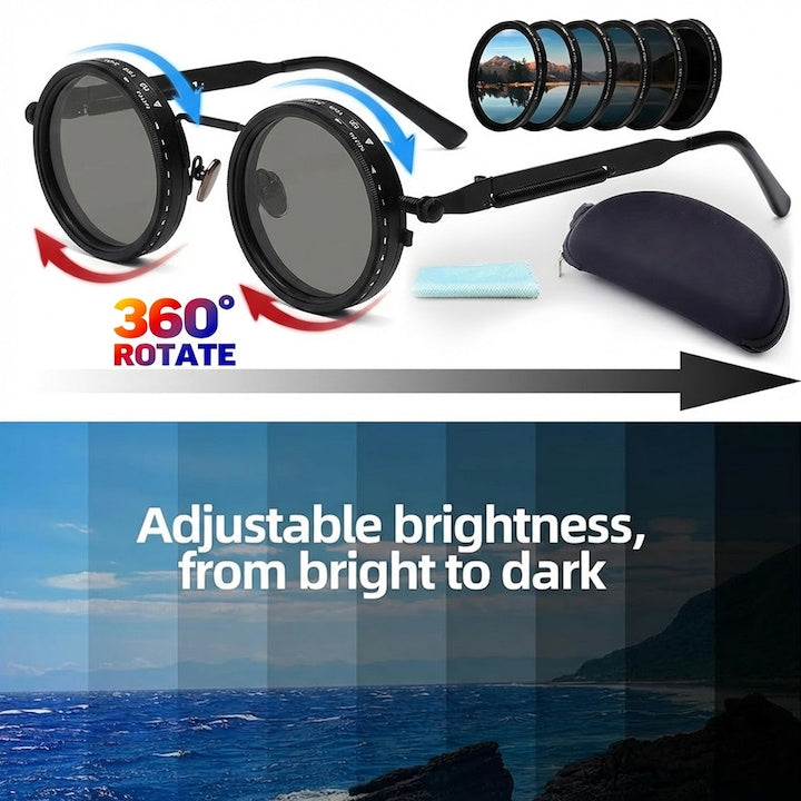 Ochelari de soare polarizati reglabili  temperatura de culoare reglabila pe 9 niveluri  lentile AC de inalta definitie  protectie UV400  filtru ND400  antireflex  potriviti pentru pescuit  condus si vacante la plaja.  negri