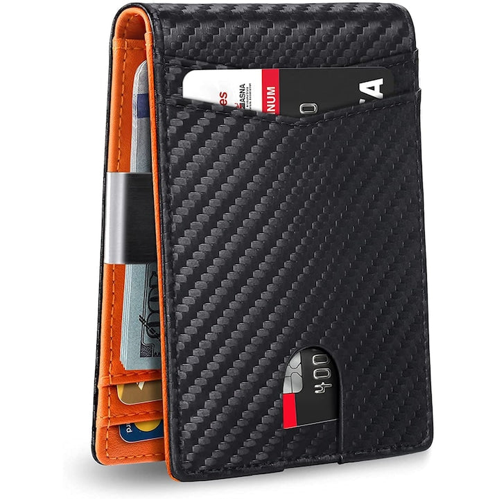 OEM - Portofel Bifold pentru Barbati  12 Sloturi pentru Carduri  Fereastra pentru ID  Clip pentru Bani  RFID