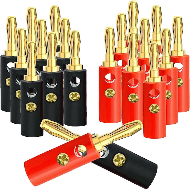 Set of 20 banana connectors, PsAyl, black and red, 4mm, 4x0.8cm