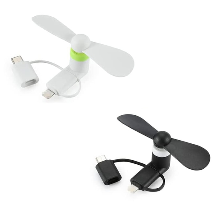 Set 2 Ventilator portabil micro USB  Negru/Alb