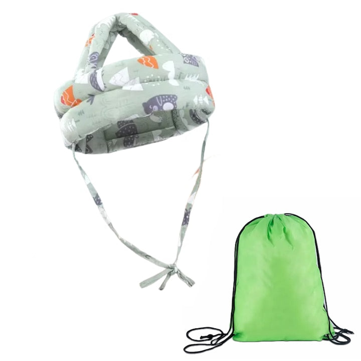 Anti-Shock Fall Protection Helmet for Babies with Included Carrying and Storage Bag, Cotton, 5-24 Months, Adjustable, Mint Green