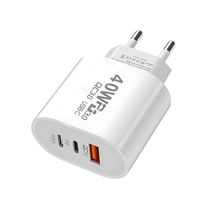 Universal Quick Charge 3.0 Charger 40W Fast Charging Performance Flame Retardant Materials Overcurrent and Overheat Protection Portability and Wide Compatibility White
