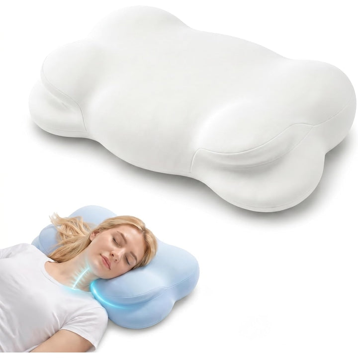 Juksun Sleeping Pillow, Saheyer Memory Foam Neck Pillow, Ergonomic Design, Neck and Shoulder Support, Proper Spine Alignment, Suitable for All Sleeping Positions, Removable Washable Breathable Cover, Daily Comfort, 37*57*10cm, white
