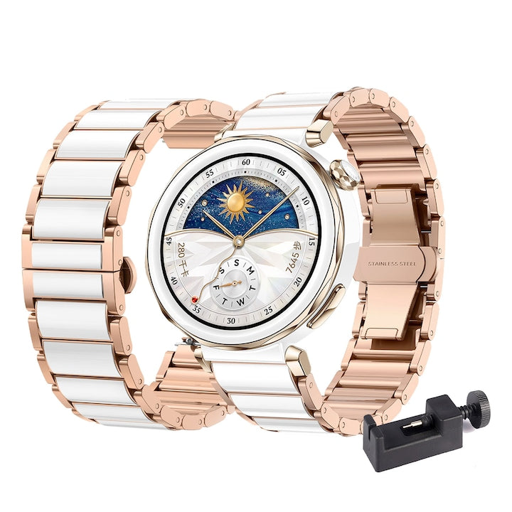 Smartwatch Strap compatible with HUAWEI GT4 (41MM) GT5 (41MM) GT5 Pro (42MM) 18mm ceramic rose gold