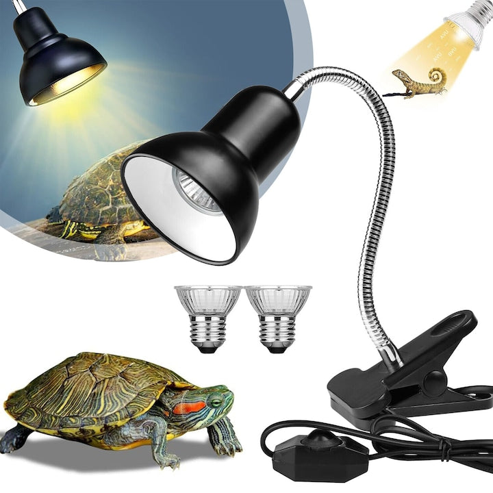 360° Rotatable Reptile Heating Lamp with Clamp Holder, 2 x 25W Bulbs, 120W Adjustable UVB Light, Kit for Reptiles, Lizards, Tortoises, Spiders, for Reptile Terrarium
