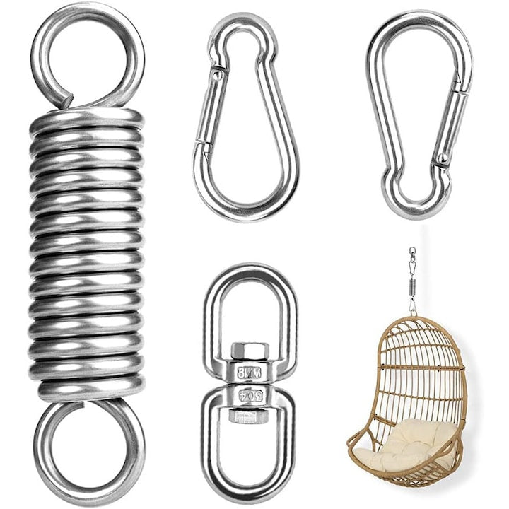 Hammock Chair Hanging Kit Spring Hooks 360 Rotating Swivel Ring 250 kg Stainless Steel Spring Dimensions 145mm x Hook 80mm