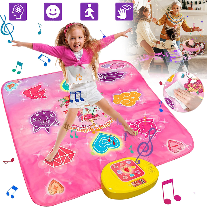 Unicorn Dance Mat for Girls Dance Mat with LED Lights 5 Modes 3 Challenge Levels Electronic Dance Mat Interactive Musical Blanket Christmas Gift for Kids (Pink)