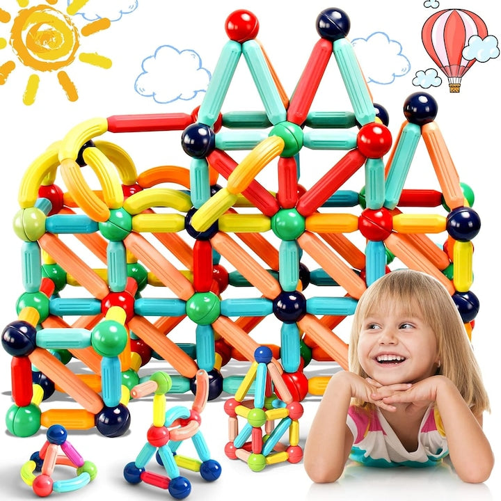Set jucarii magnetice pentru constructie magnetic Sticks 3D  Wacorresi  Set de Constructii pentru copii magnetic Sticks cu 64 blocuri magnetice  4ani+  Numeroase Posibilitati de Construit  STEM  Educativ si Creativ  Magneti Puternici  multicolor