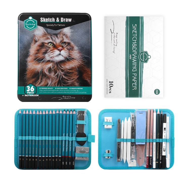 Set de creioane de schita  36 bucati  Miezul de plumb este stabil  Ecologic si non-toxic  Instrumente profesionale de arta  Pentru pictura  schita  graffiti  cutie metal  Gradele de creioane includ 2H  4H  6H  HB  2B  4B  6B  8B  10B  12B etc