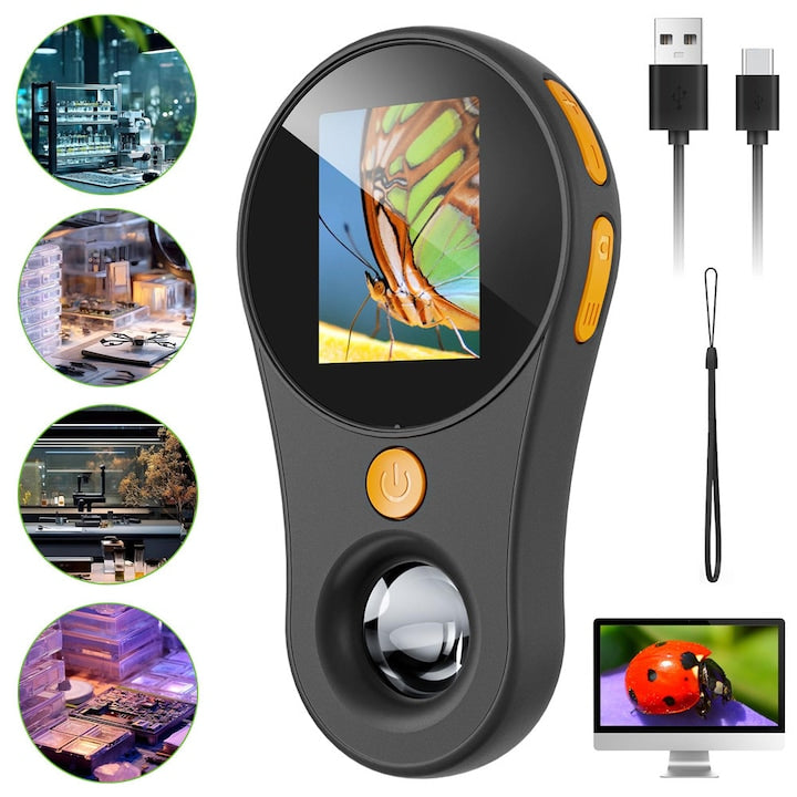 Portable Digital Microscope 500X 2MP HD Magnifying Magnifier 2-inch IPS Pocket Microscope USB Rechargeable and 8 LEDs For Adults and Children For Coins Jewelry Insects and Plants