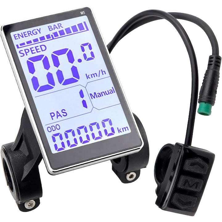 Display LCD M5 pentru Bicicleta Electrica  5 Pini  compatibil 24V/36V/48V/60V  Ecran Control pentru E-Bike si Scuter Electric  Montaj pe Ghidon 31 8 mm sau 22 2 mm