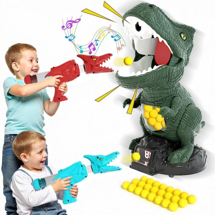 Jucarie interactiva tragere la tinta Dinozaur 2 Pusti  24 Mingi cu Spuma  Pulverizare apa  ecran LED cu Scor si sunete pentru copii 3 4 5 6 7 ani