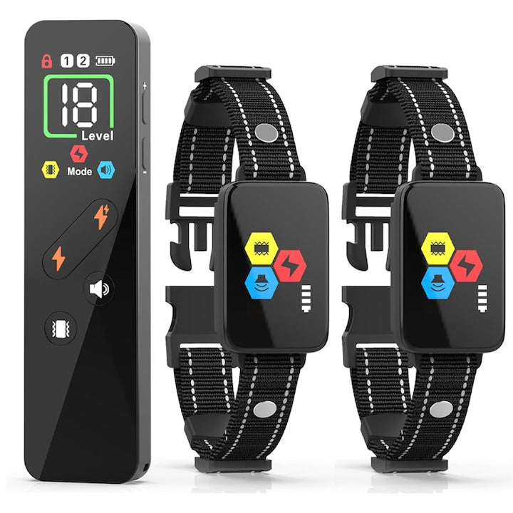 Zgarda Electrica Dresaj Caini  Duueyct  4 Functii Dresaj  Vibratii  Avertizare Sonora  Lmpulsuri Electrice  18 Nivele de Intensitate  Raza de Actiune 800m  Lmpermeabila IP67  Ecran LED  Design Compact  Reincarcabila  Negru