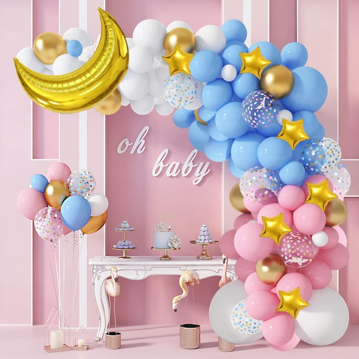 Set baloane si decoratiuni baby shower  151 buc  material latex  aranjament pentru petrecere  ideal pentru botez sau alte aniversari  Multicolor