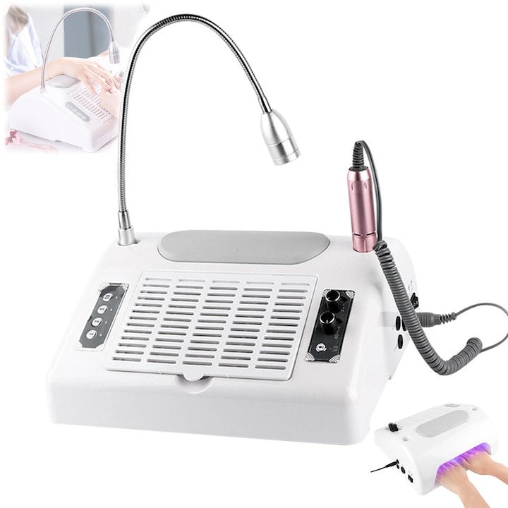 5-in-1 Manicure Device SANSES 30000 RPM LED Lamp 48W 96W Curing 360-Degree Illumination Silicone Stand Filing Grinding Polishing with 6 Nail Drill Bits Home Salon White