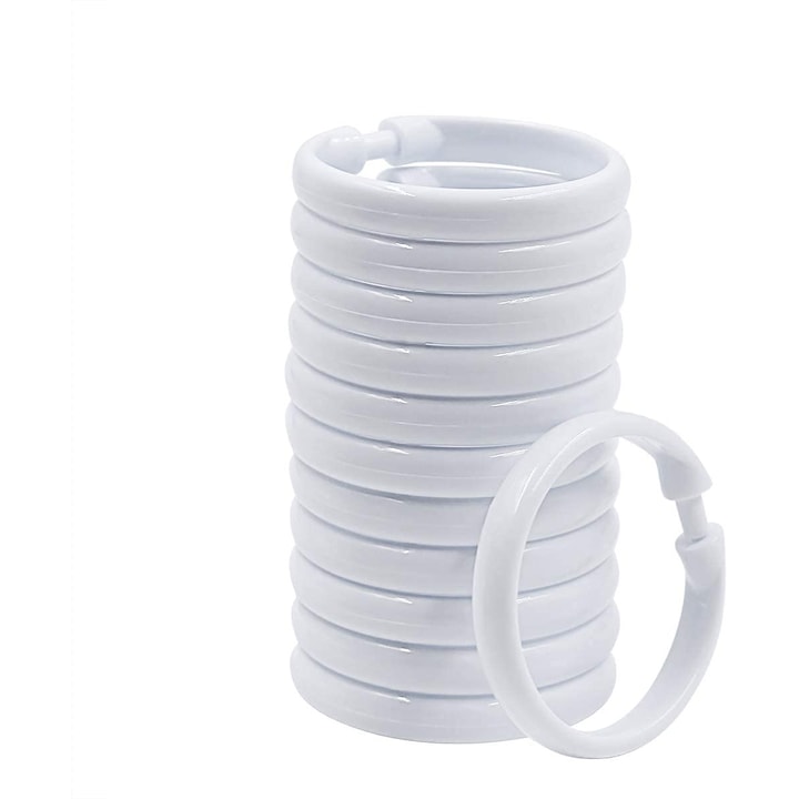 Set of 12 Curtain Rings, Plastic, 50 mm, White