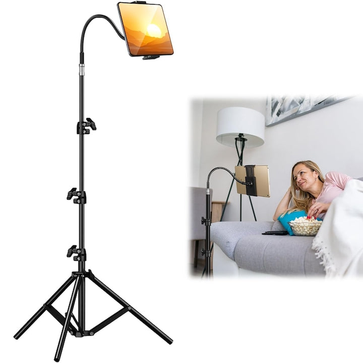 Adjustable Tablet Tripod Stand 50-160cm for iPad Tablet Holder Stand Swivel Mount 360° Rotation Compatible with 3.5-10.6 inch Devices WALALLA Glossy Black