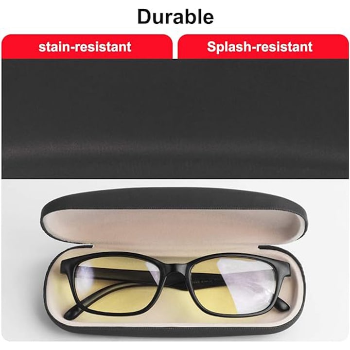 Etui ochelari/laveta curatare  Piele ecologica  Captuseala protectoare  Negru  16x6x3.8cm