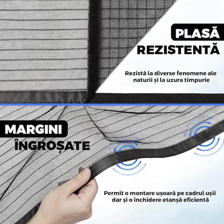 Plasa Anti Insecte pentru Usa cu Inchidere Magnetica 100 x 210 cm  Auto-Inchidere  Montaj Fara Gaurire  Negru