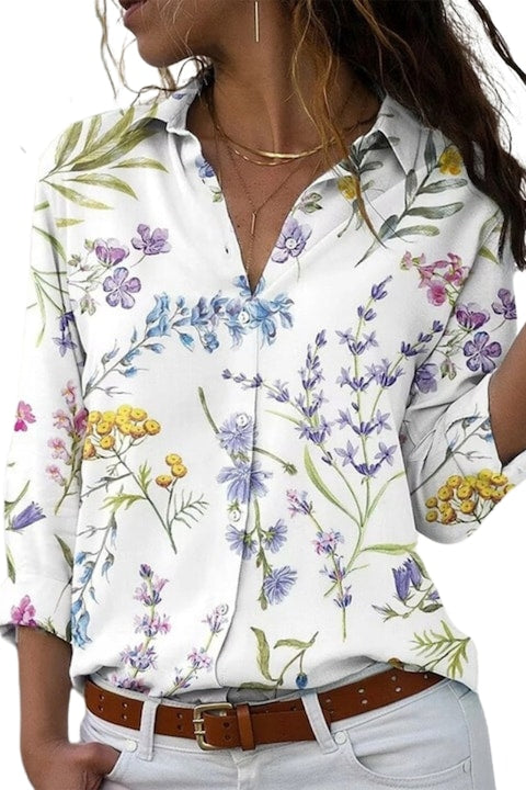 OEM - Elegant white floral blouse for women, size L