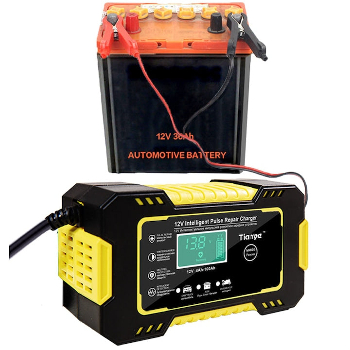 Redresor acumulatori 12V 6A max 4-100Ah  Chigoods  motocicleta - masina  Cu afisaj  Recunoasterea inteligenta a modului de iarna si vara  Incarcarea impulsurilor repara bateria  Identificati inteligent capacitatea ramasa a bateriei