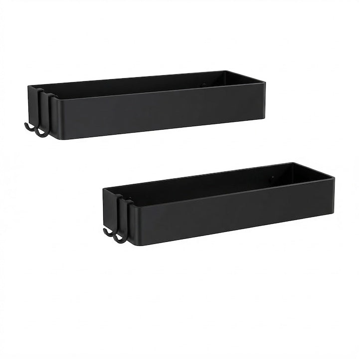 Set de doua rafturi pentru baie  fara gauri  tip suspendat  din fier  pentru bucatarie sau dormitor  30x11x5.6cm  negru