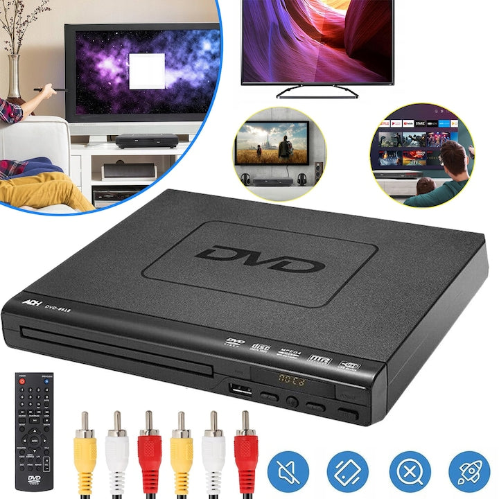 Portable DVD Player, Black, 1080P, with Remote Control, USB