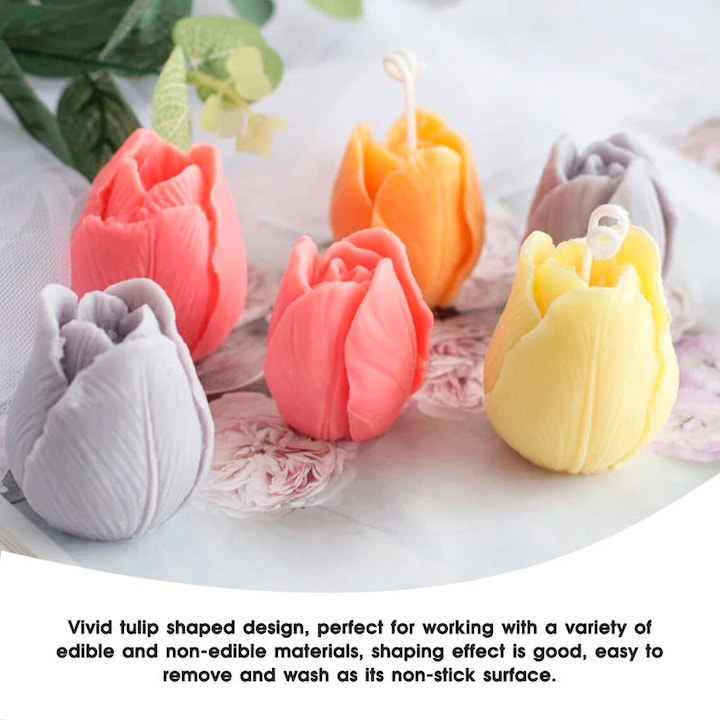 Set of 2 Silicone Flower Molds for Candles, White, 5.2x5.2x5.2cm